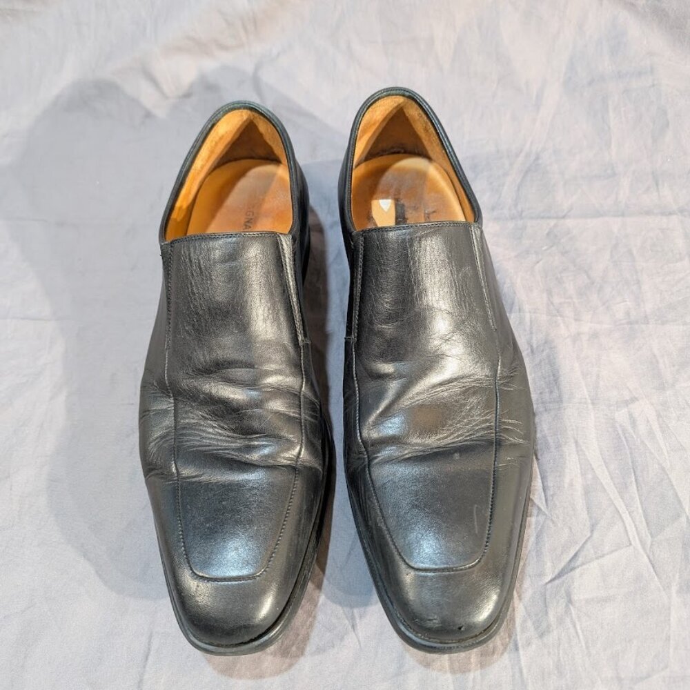 Magnanni Black Leather Slip On Loafers Men Size 12